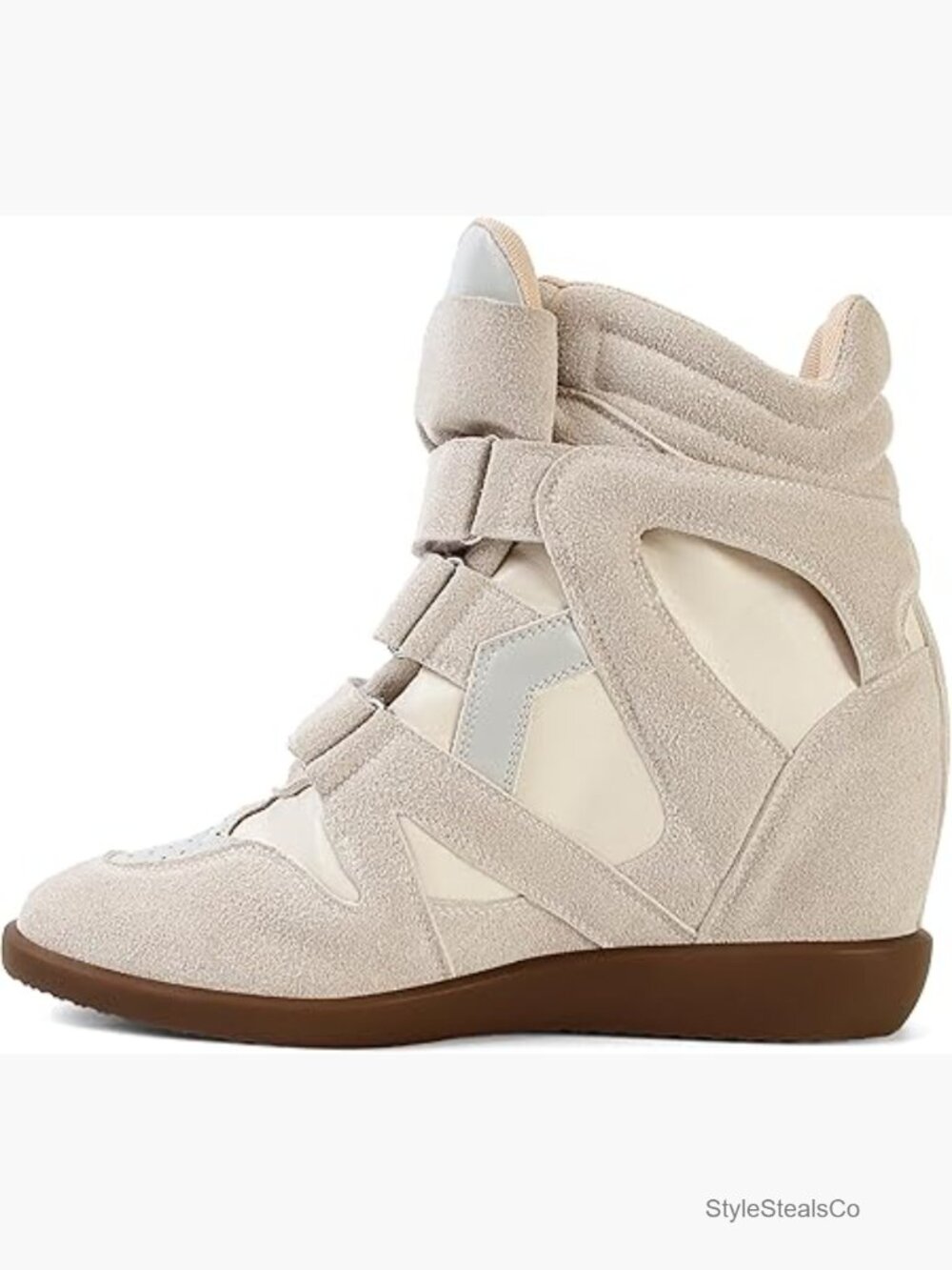 Wedge Sneakers Suede Hook and Loop High Heel Triple Strap Retro Casual Fashion